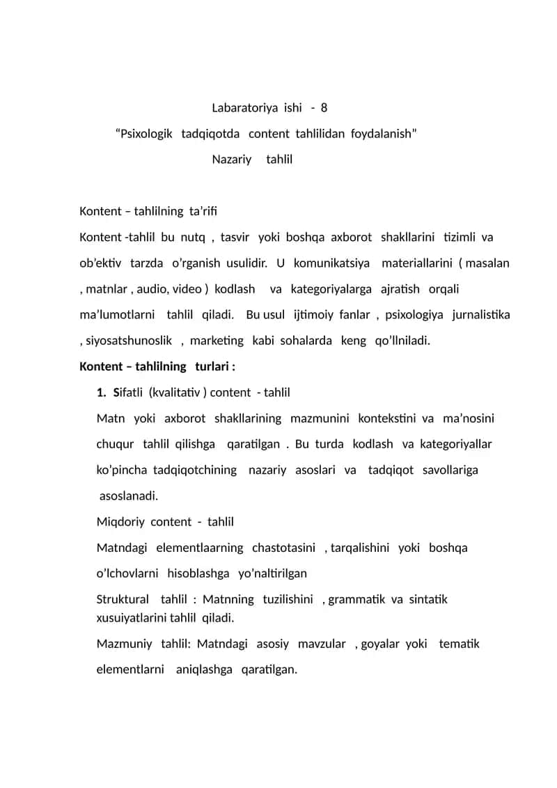 Psixologik tadqiqotda content tahlilidan foydalanish