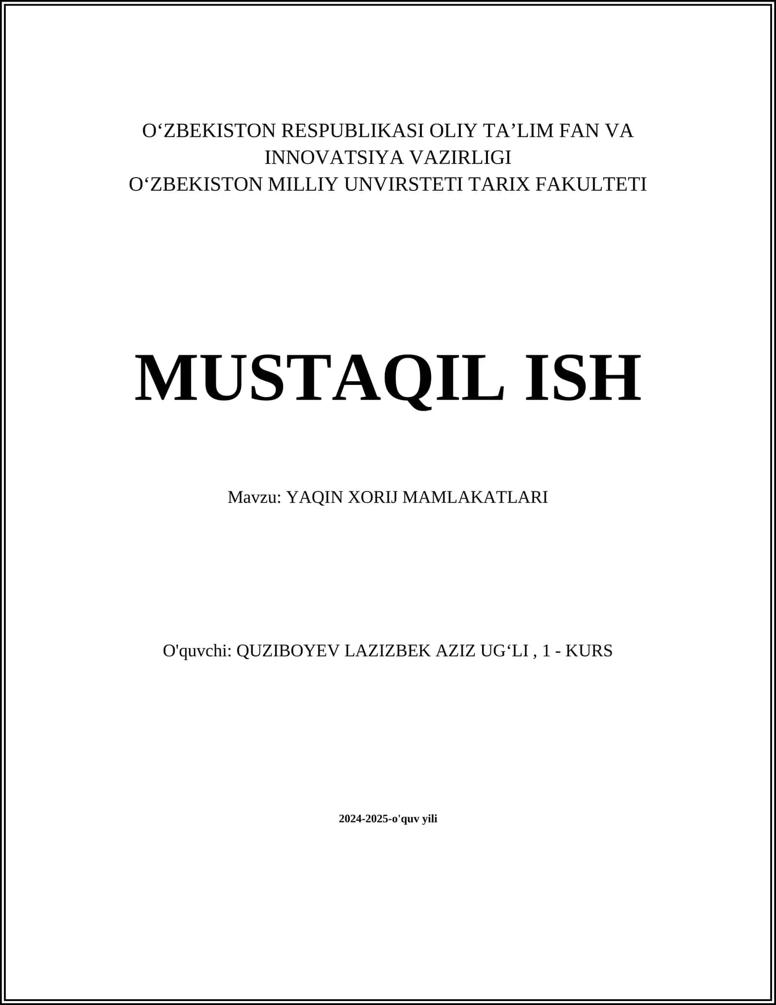 YAQIN XORIJ MAMLAKATLARI