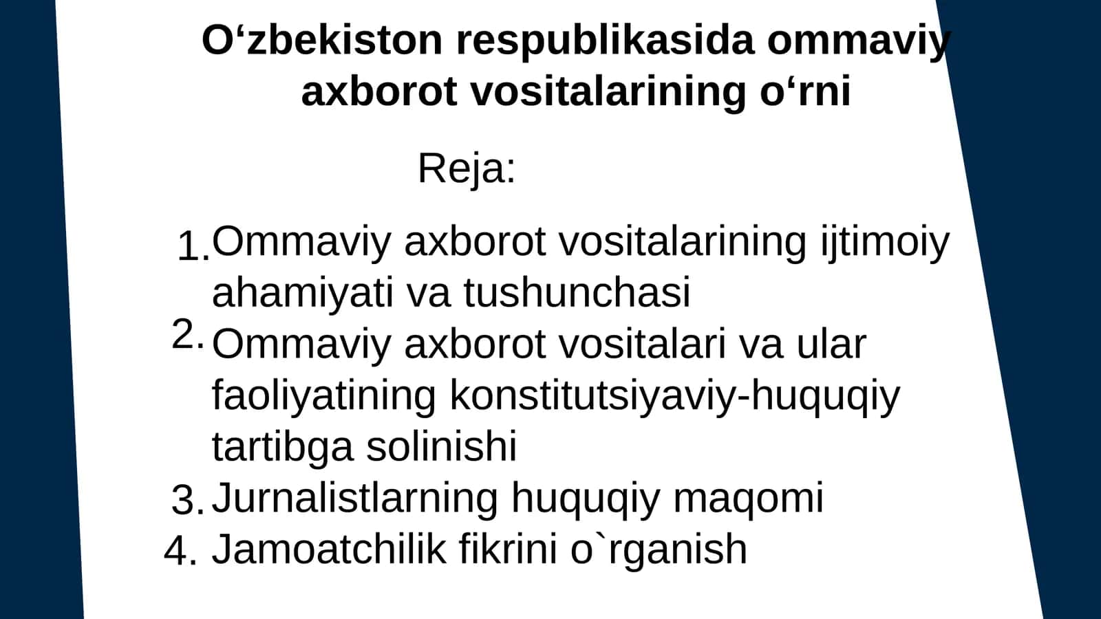 Ommaviy axborot vositalarining o'rni
