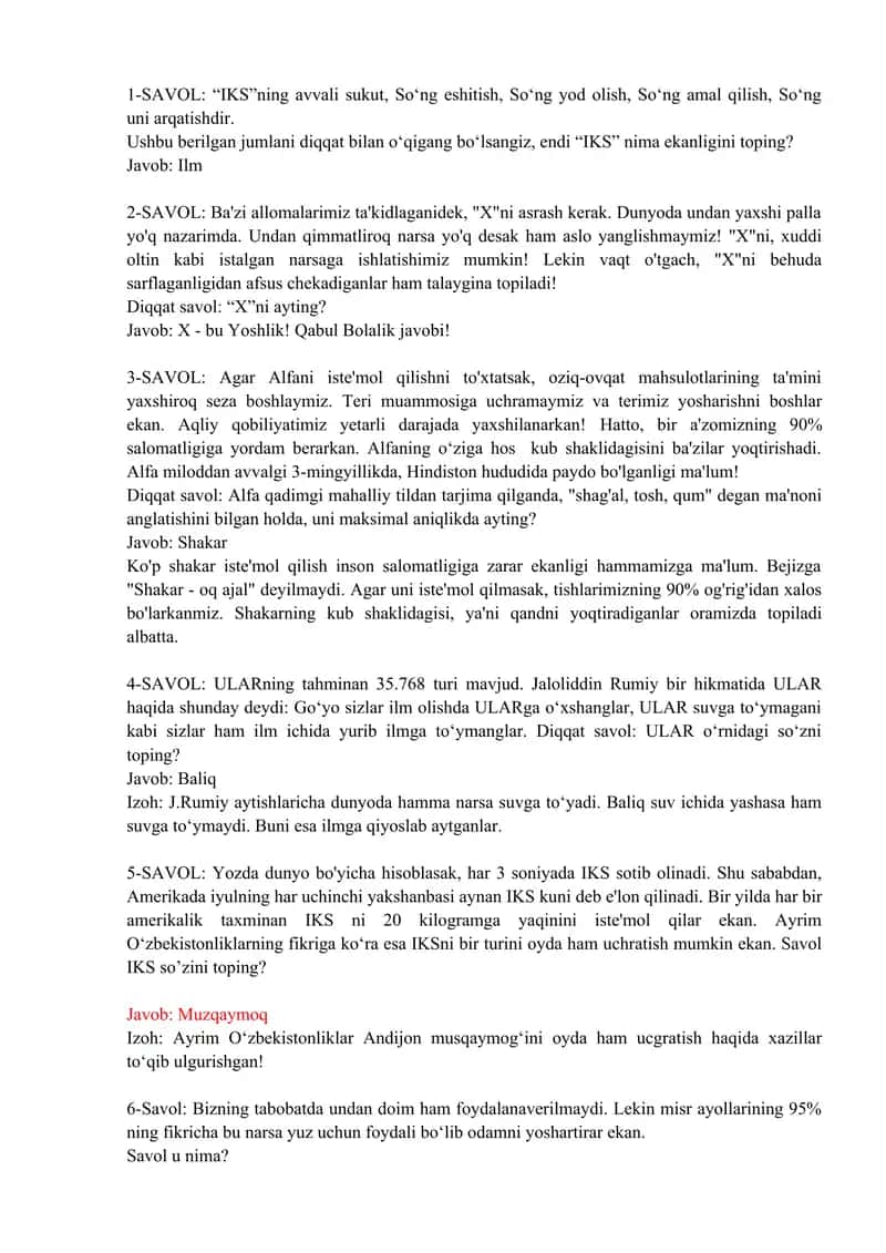 Zakovat savollari