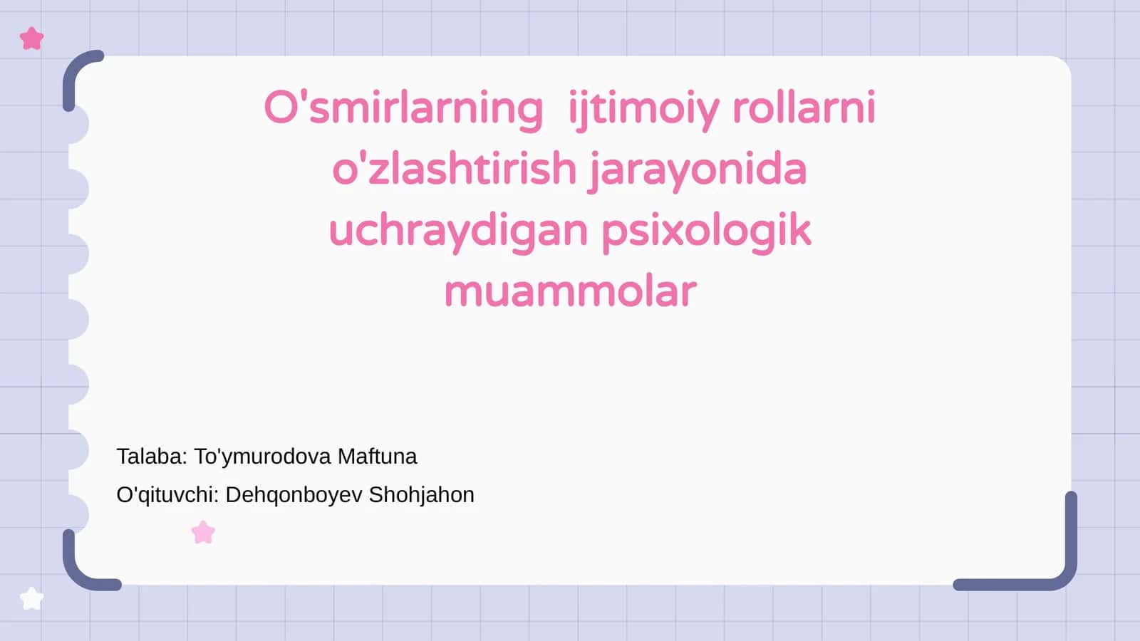 O'smirlarning ijtimoiy rollarni o'zlashtirish jarayonida uchraydigan psixologik muammolar