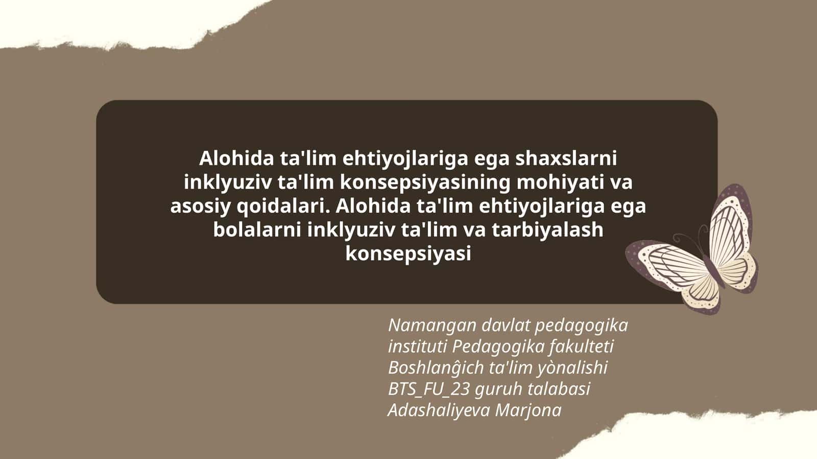 Alohida ta'lim ehtiyojlariga ega shaxslarni inklyuziv ta'lim konsepsiyasining mohiyati va asosiy qoidalari. Alohida ta'lim ehtiyojlariga ega bolalarni inklyuziv ta'lim va tarbiyalash konsepsiyasi