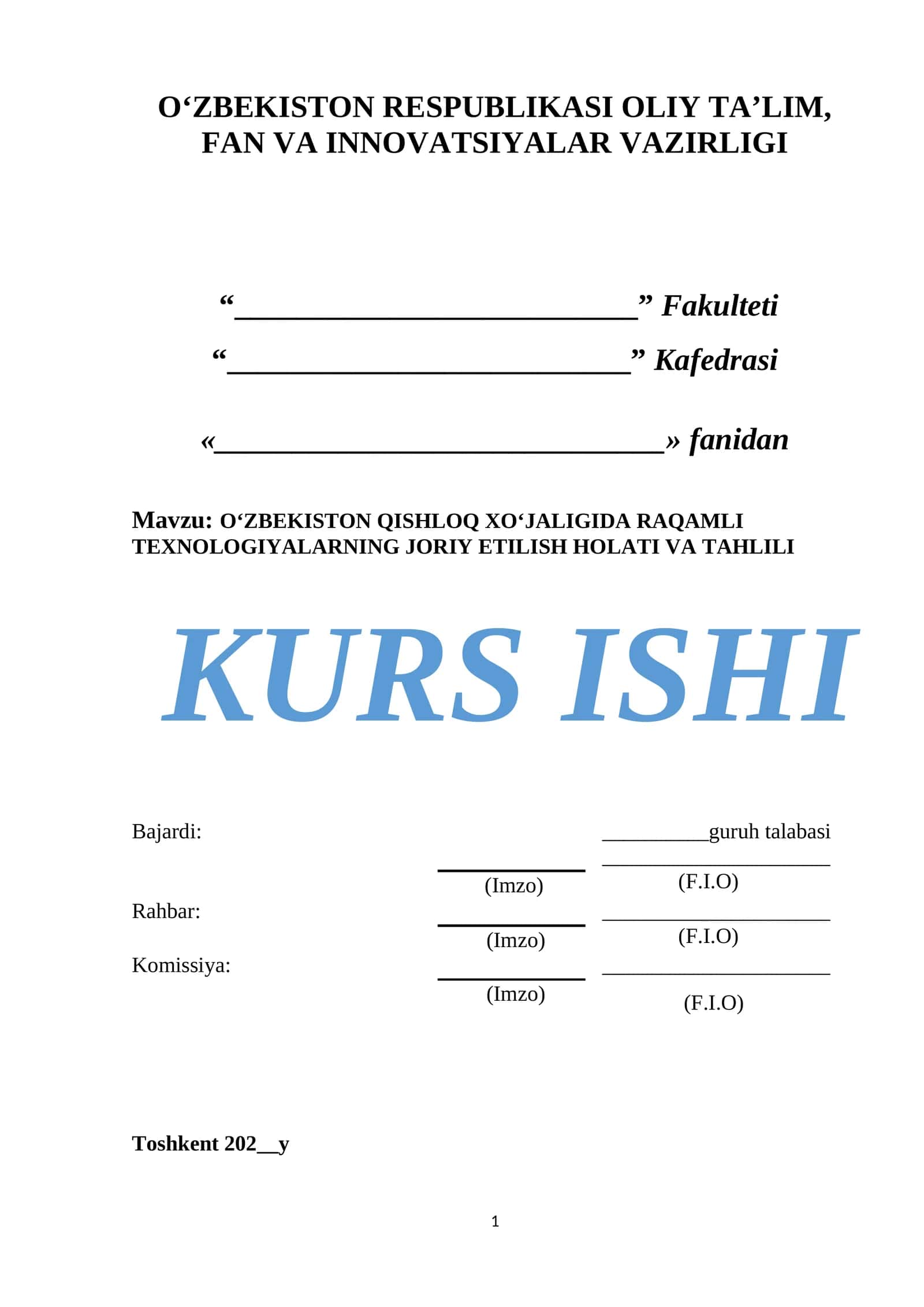 O‘ZBEKISTON QISHLOQ XO‘JALIGIDA RAQAMLI TEXNOLOGIYALARNING JORIY ETILISH HOLATI VA TAHLILI