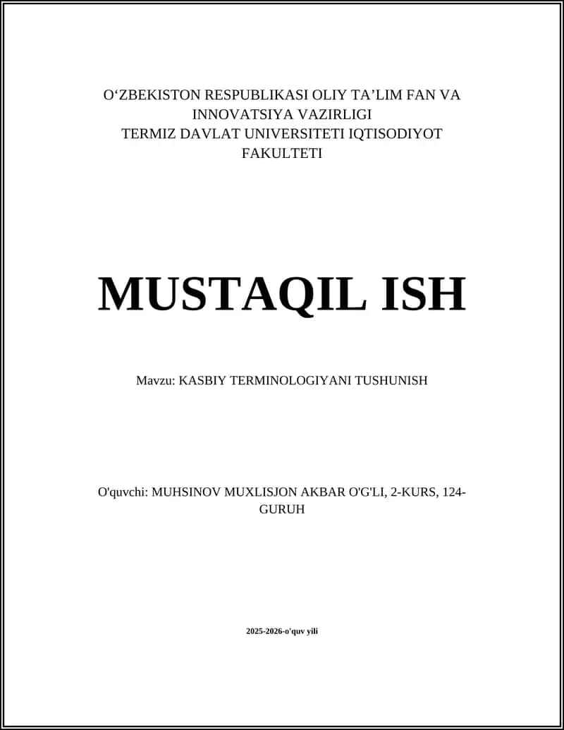 KASBIY TERMINOLOGIYANI TUSHUNISH