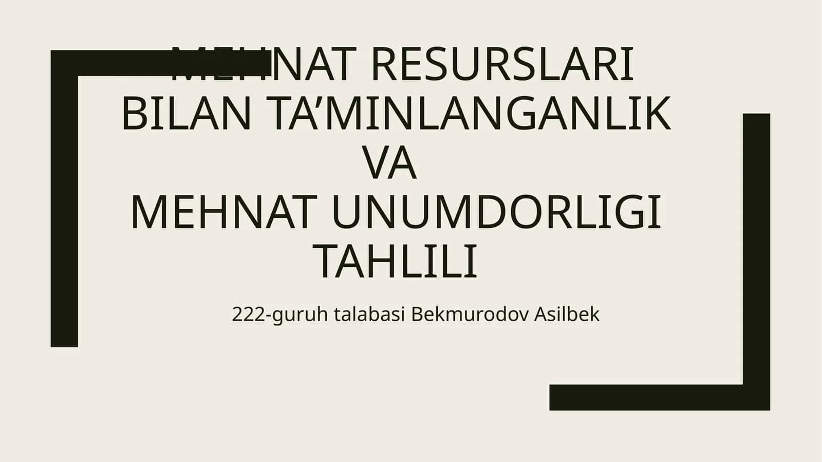 MEHNAT RESURSLARI BILAN TA’MINLANGANLIK VAMEHNAT UNUMDORLIGI TAHLILI