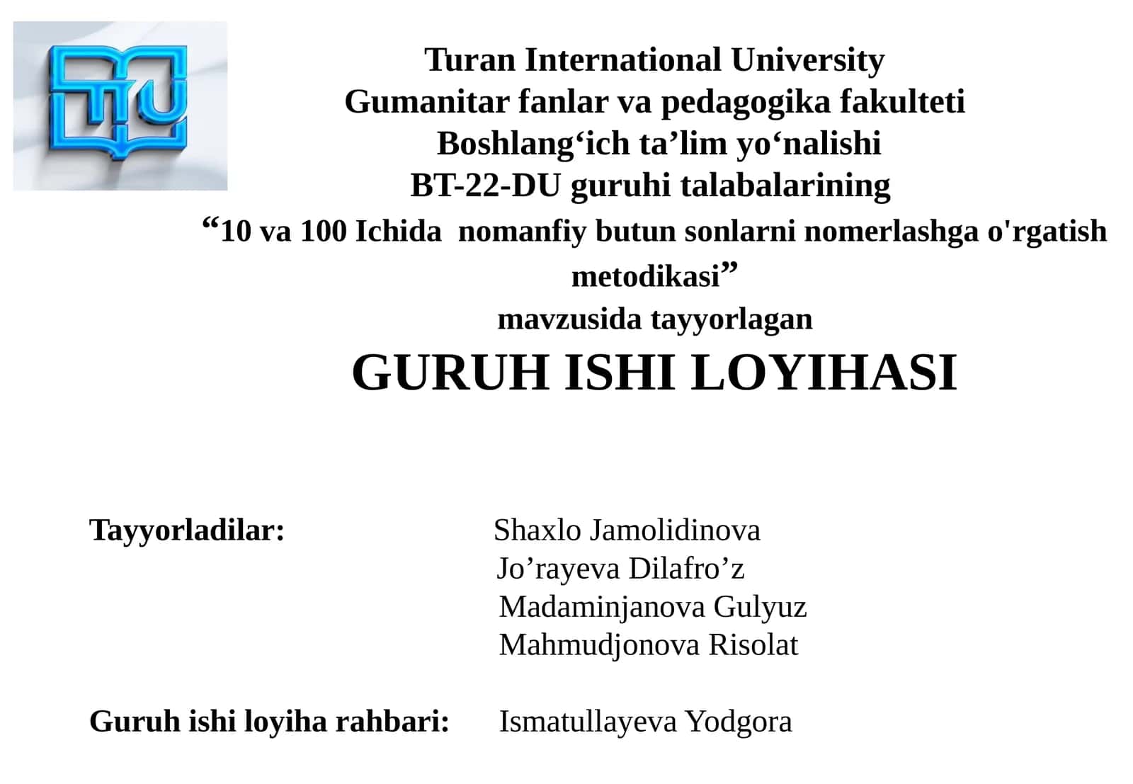 10 va 100 Ichida  nomanfiy butun sonlarni nomerlashga o'rgatish metodikasi