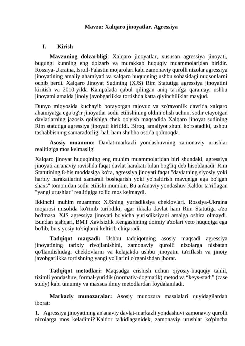 Xalqaro jinoyatlar, Agressiya