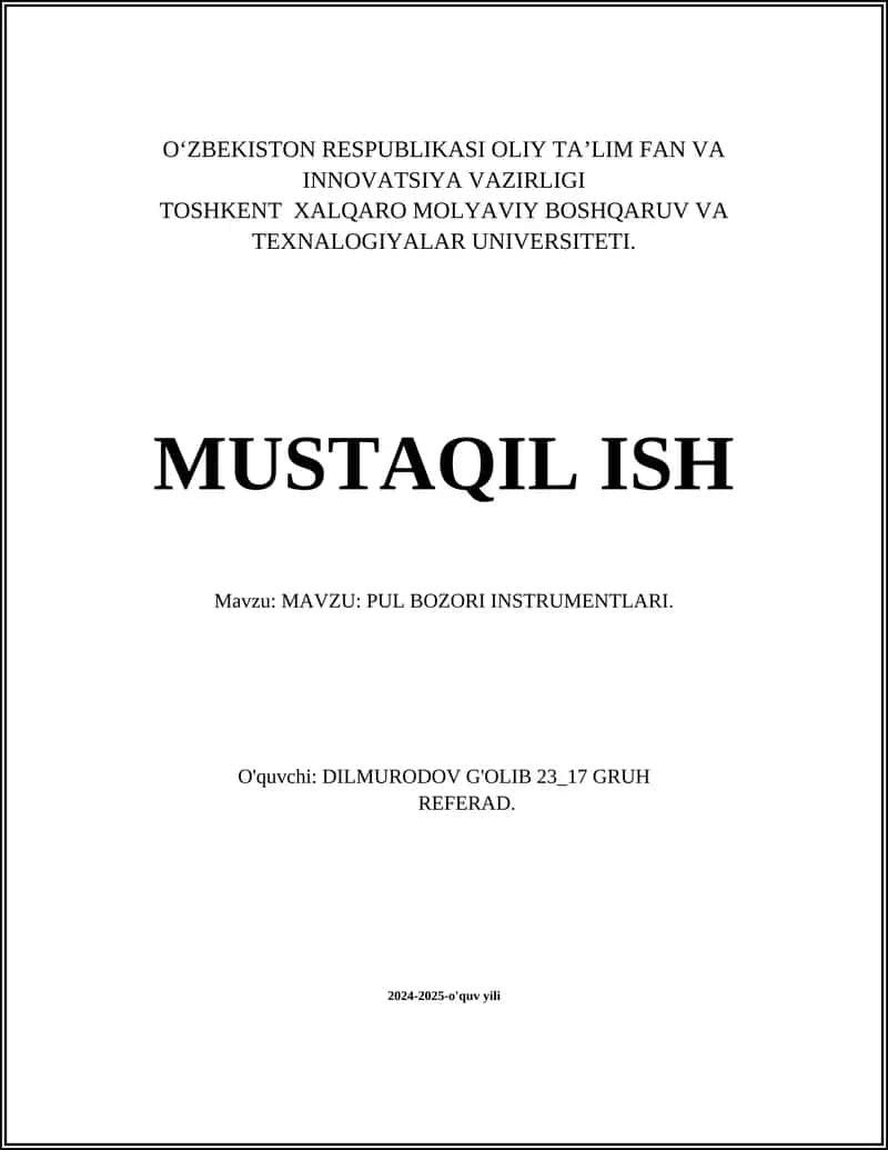 PUL BOZORI INSTRUMENTLARI
