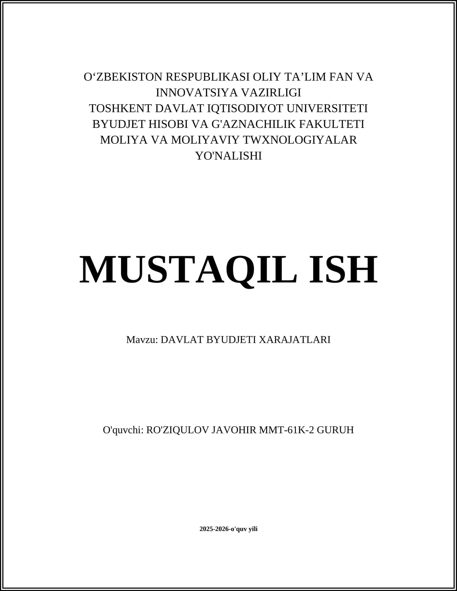 DAVLAT BYUDJETI XARAJATLARI