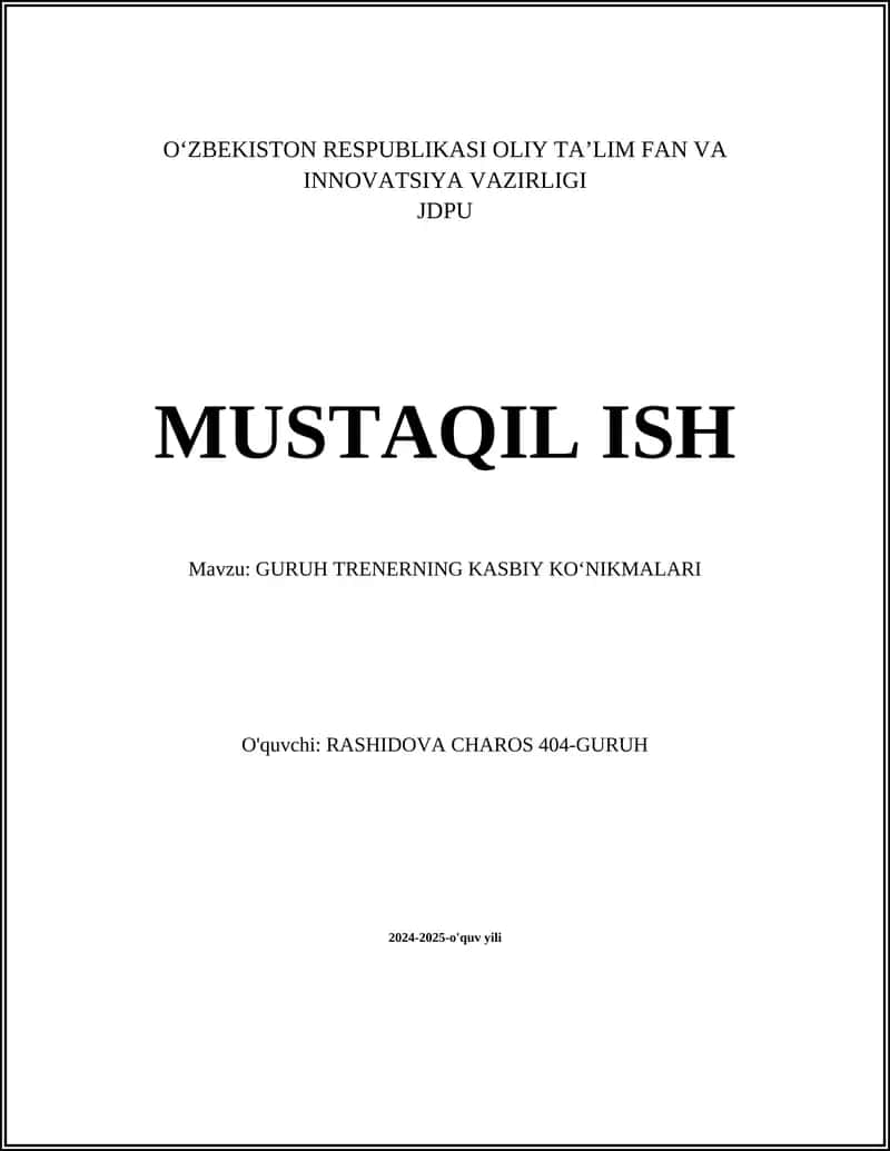 GURUH TRENERNING KASBIY KOʻNIKMALARI