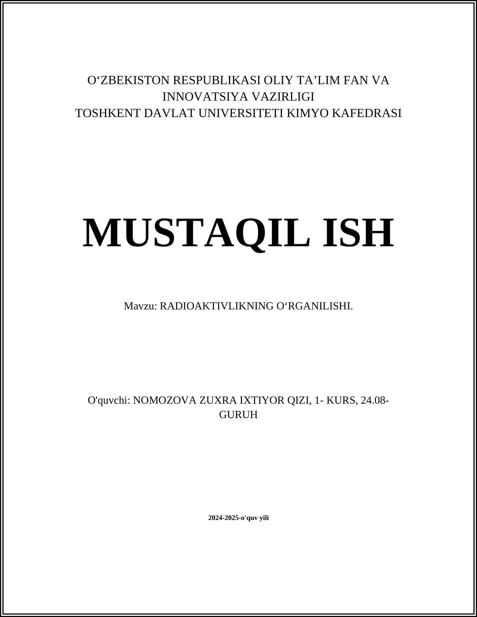 RADIOAKTIVLIKNING OʻRGANILISHI
