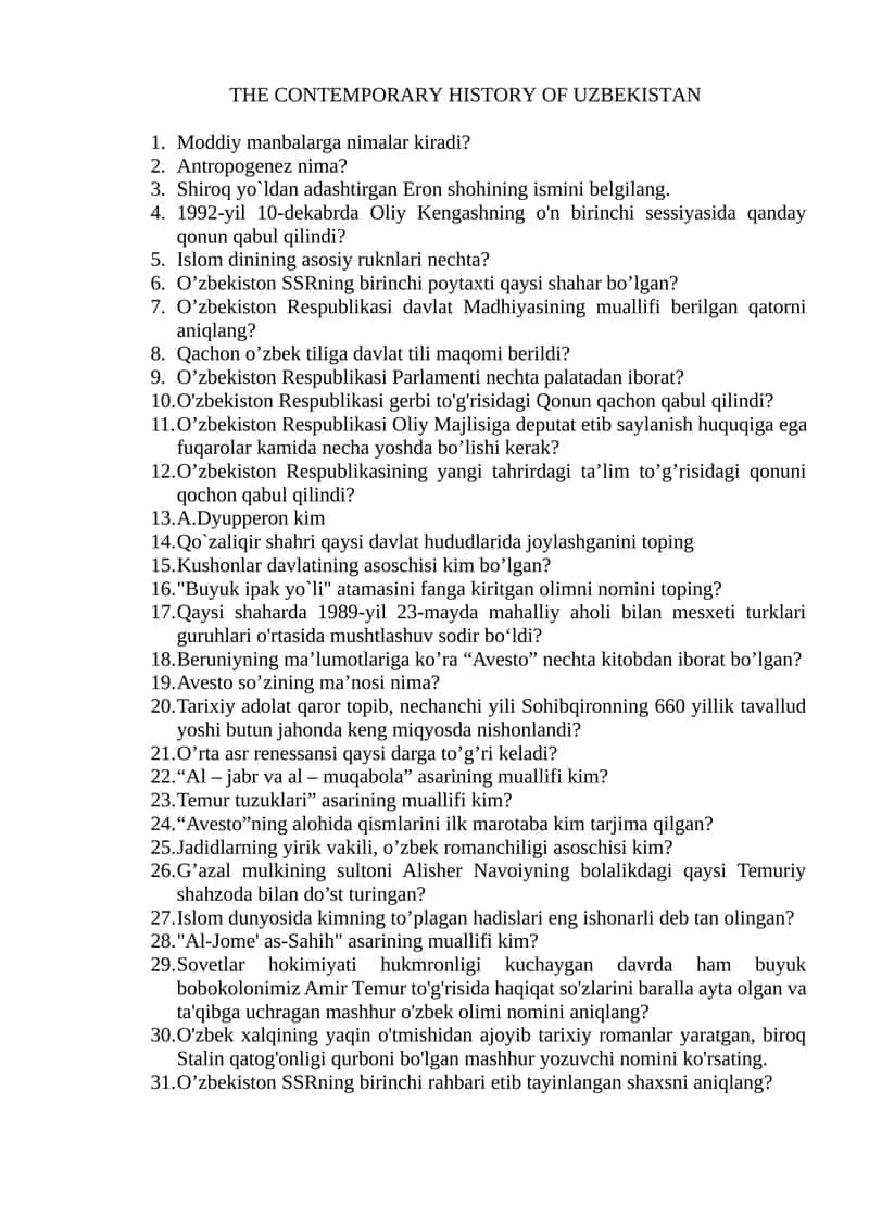 CONTEMPORARY HISTORY OF UZBEKISTAN