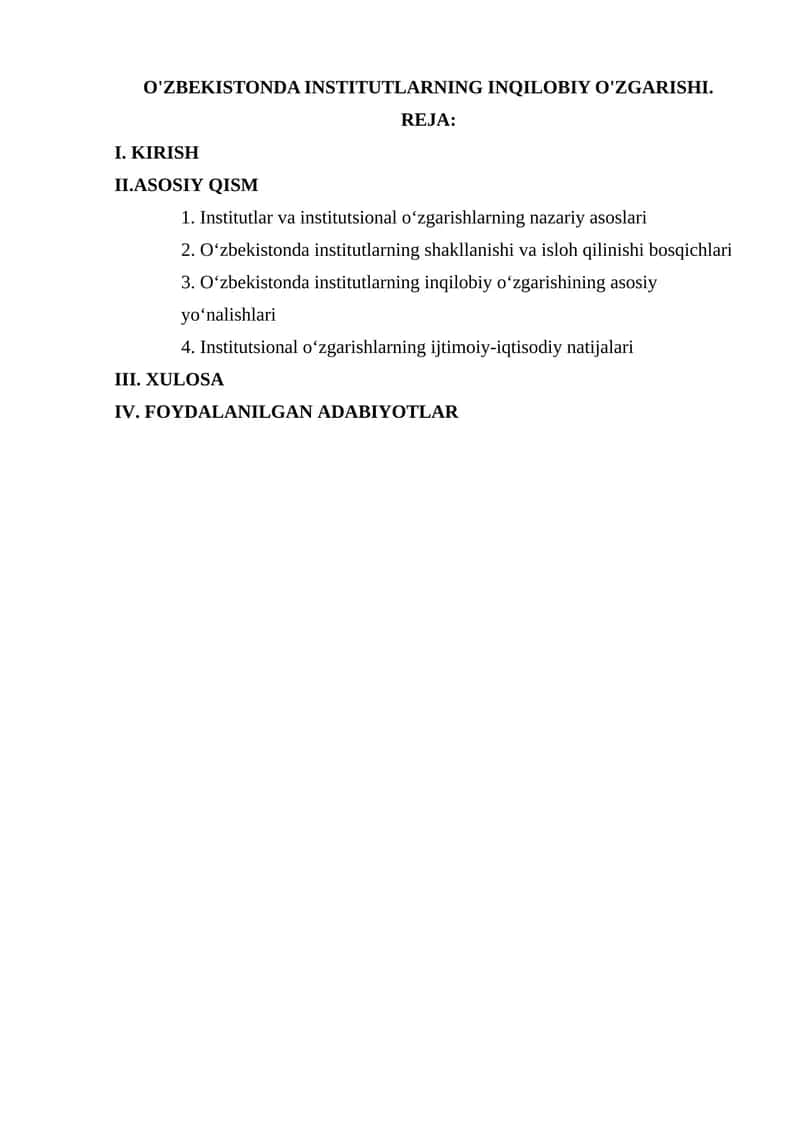 O'ZBEKISTONDA INSTITUTLARNING INQILOBIY O'ZGARISHI