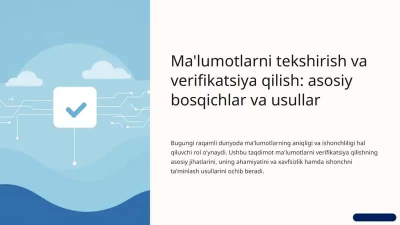 Ma'lumotlarni tekshirish va verifikatsiya qilishning asosiy bosqichlari.
