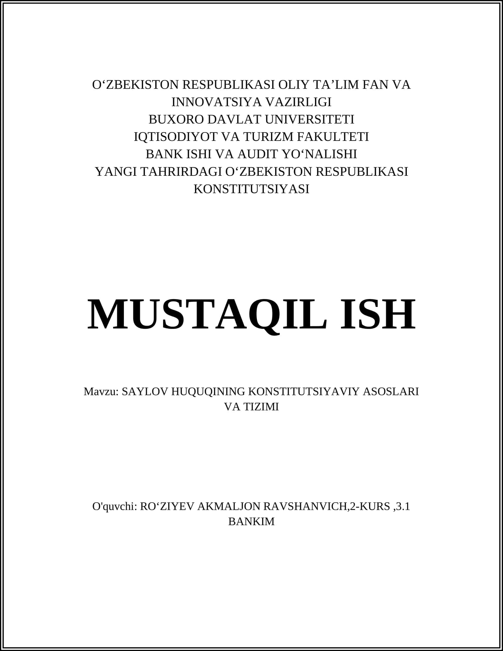 SAYLOV HUQUQINING KONSTITUTSIYAVIY ASOSLARI VA TIZIMI