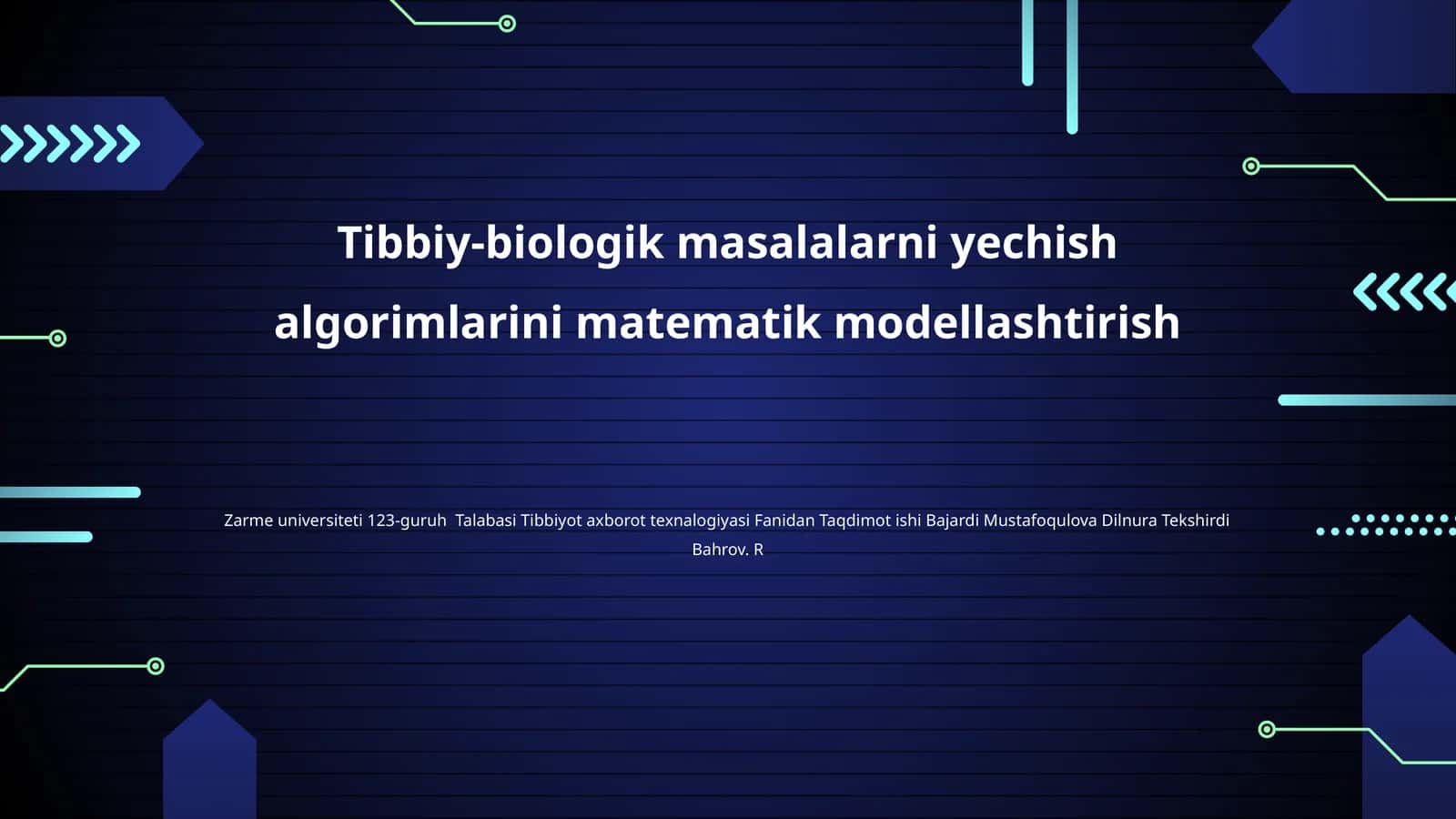 Tibbiy-biologik masalalarni yechish algorimlarini matematik modellashtirish