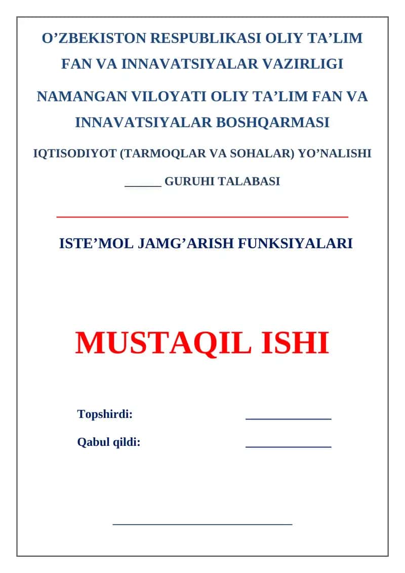 Iste’mol jamg’arish funksiyalari