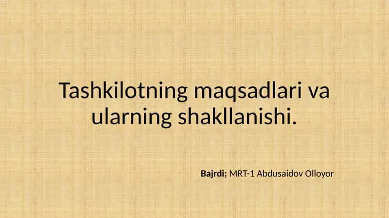 Tashkilotning Maqsadlari va Ularining Shakllanishi