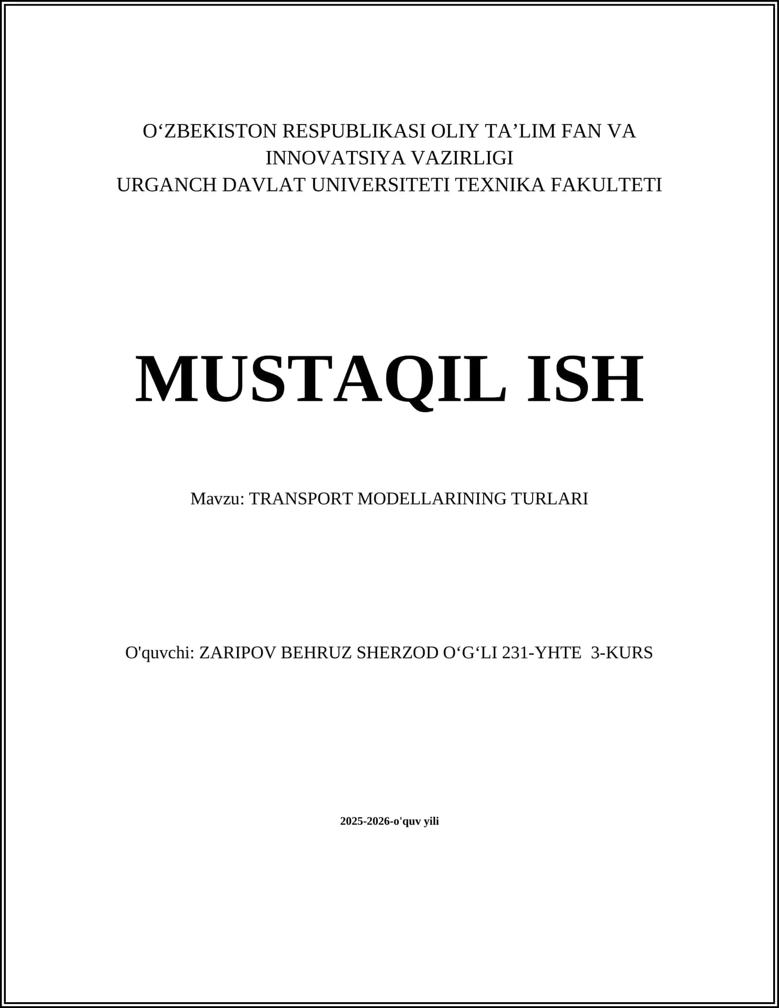TRANSPORT MODELLARINING TURLARI
