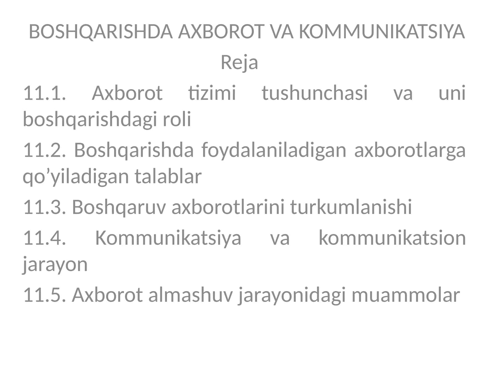 BOSHQARISHDA AXBOROT VA KOMMUNIKATSIYA