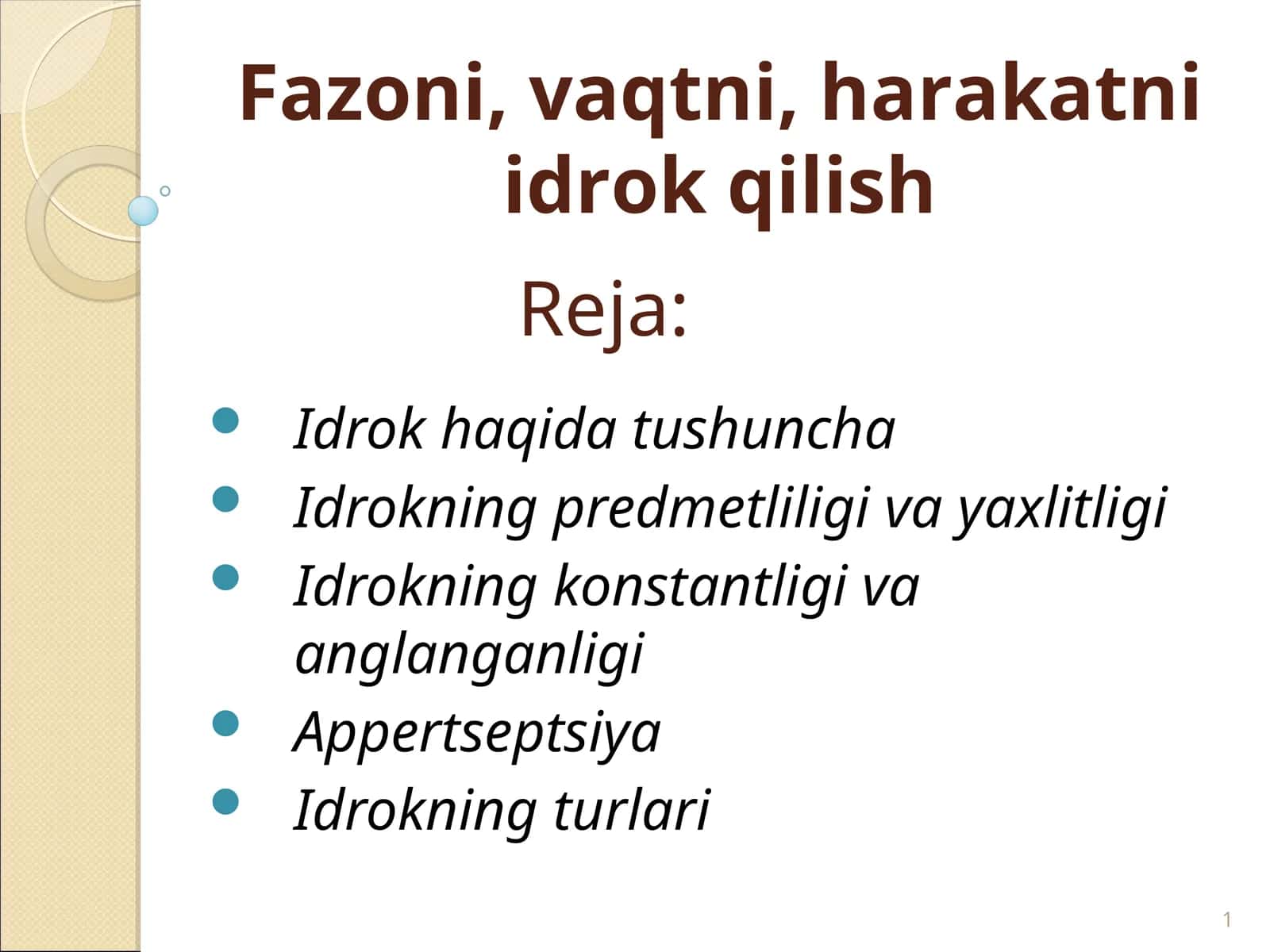 Fazoni, vaqtni, harakatni idrok qilish