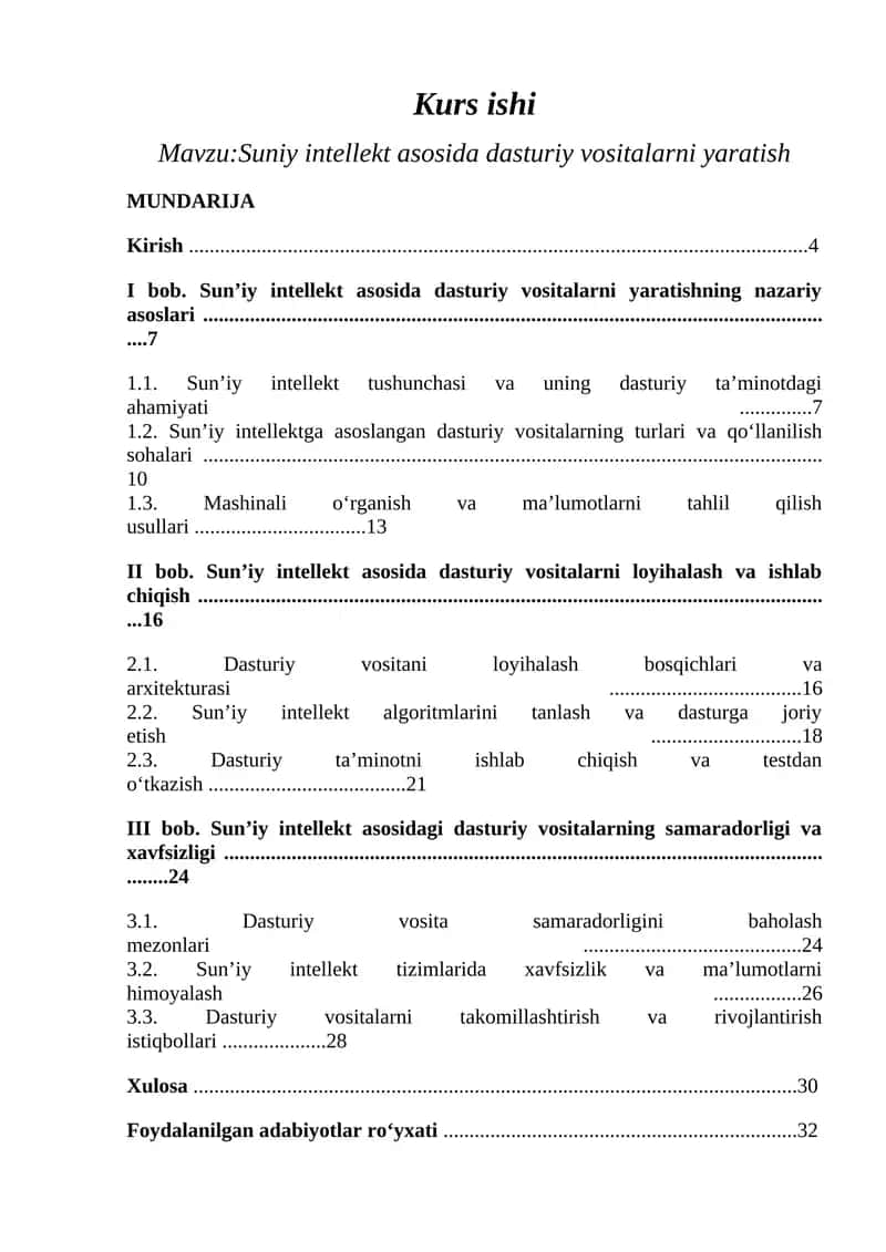 Sun’iy intellekt asosida dasturiy vositalarni yaratish