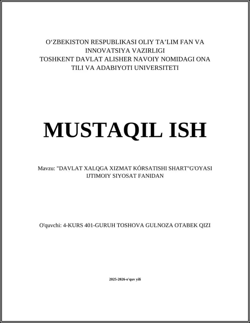 Davlat xalqga xizmat ko'rsatishi g'oyasining nazariy asoslari