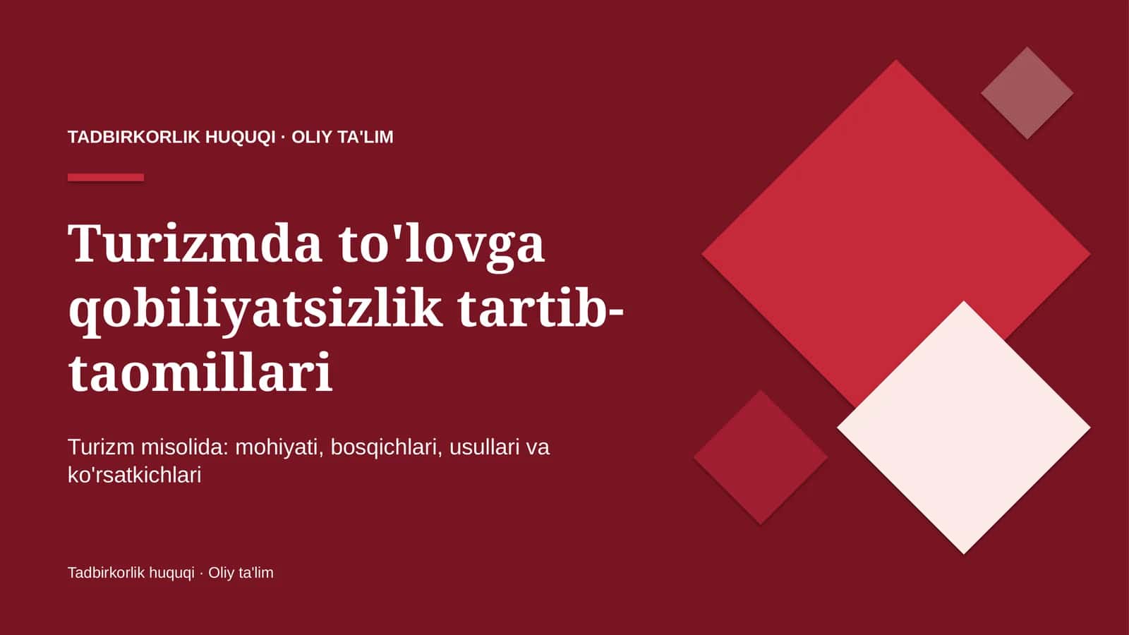 turizmda to'lovga qobiliyatsizlik tartib taomillari 8387