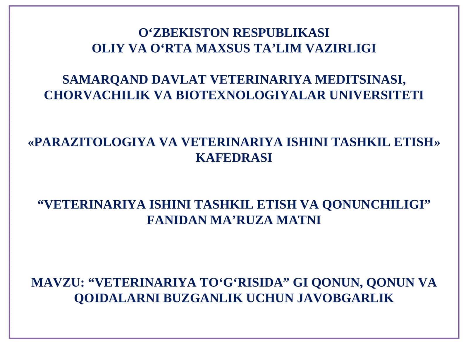 VETERINARIYA QONUNCHILIGI