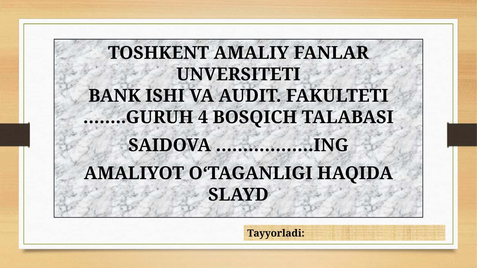AMALIY FANLAR UNVERSITETI BANK ISHI VA AUDIT. FAKULTETI
