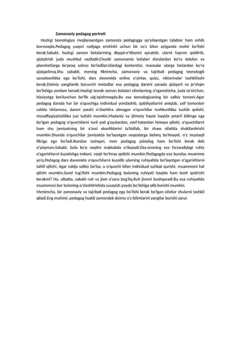 Zamonaviy pedagog portreti