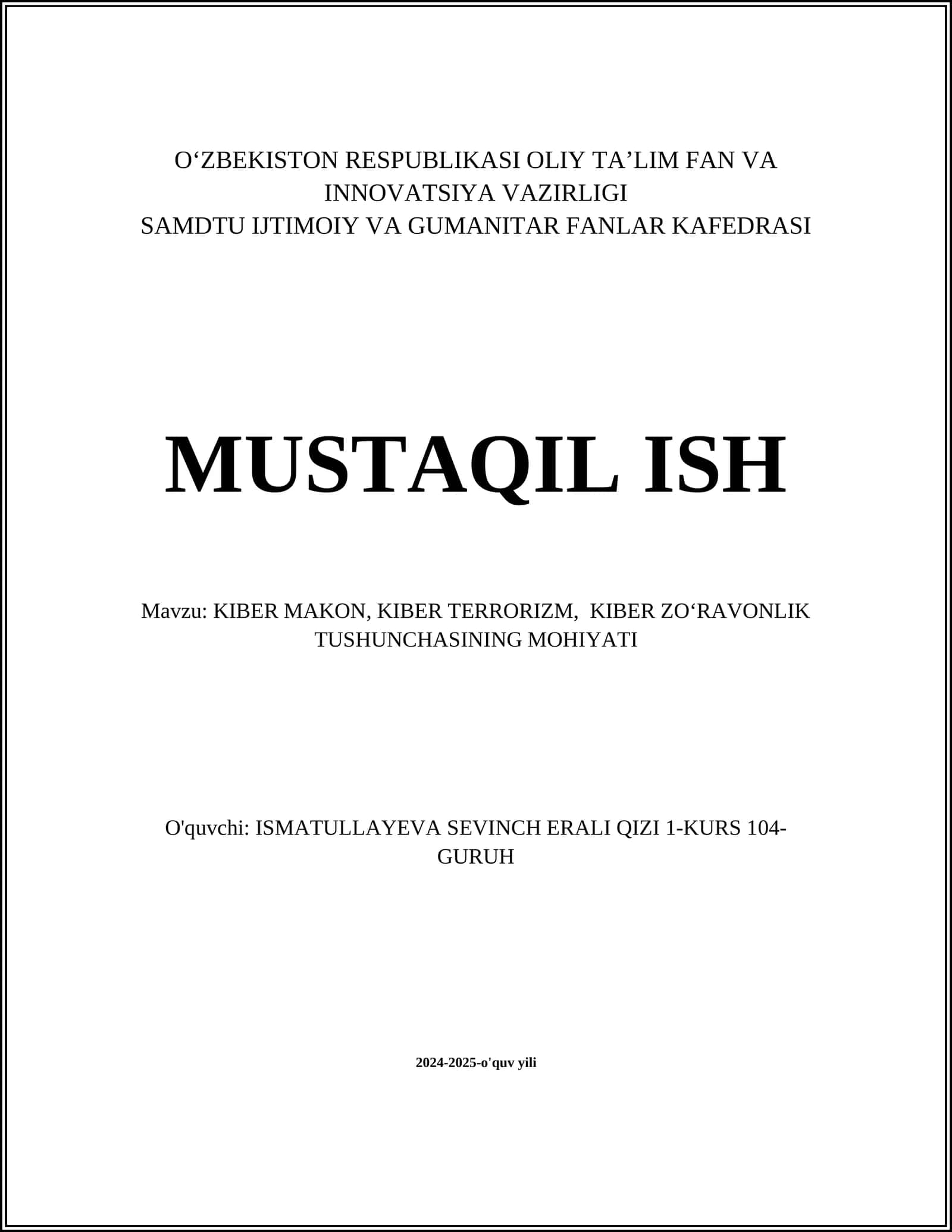 KIBER MAKON, KIBER TERRORIZM, KIBER ZOʻRAVONLIK TUSHUNCHASINING MOHIYATI