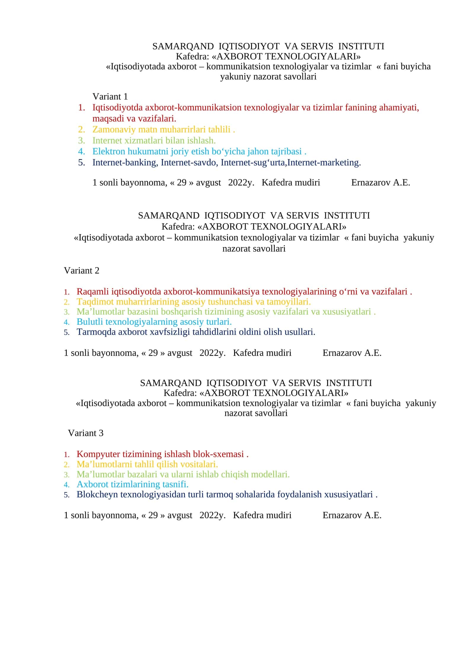 Iqtisodiyotda axborot-kommunikatsion texnologiyalar va tizimlar