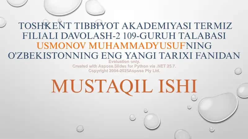O'zbekistonning Eng yangi tarixi fanidan mustaqil ishi