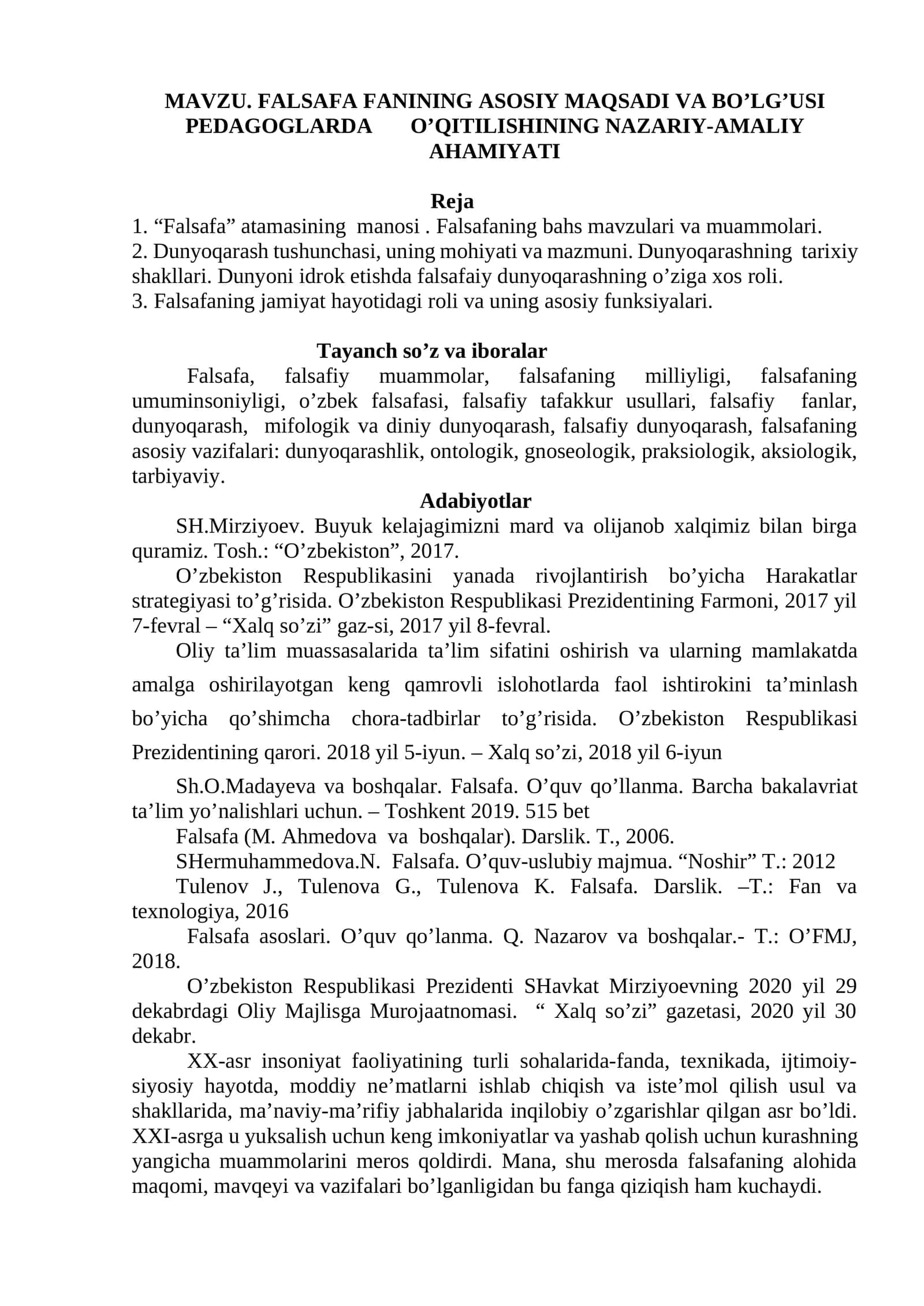FALSAFA FANINING ASOSIY MAQSADI VA BO’LG’USI PEDAGOGLARDA O’QITILISHINING NAZARIY-AMALIY AHAMIYATI