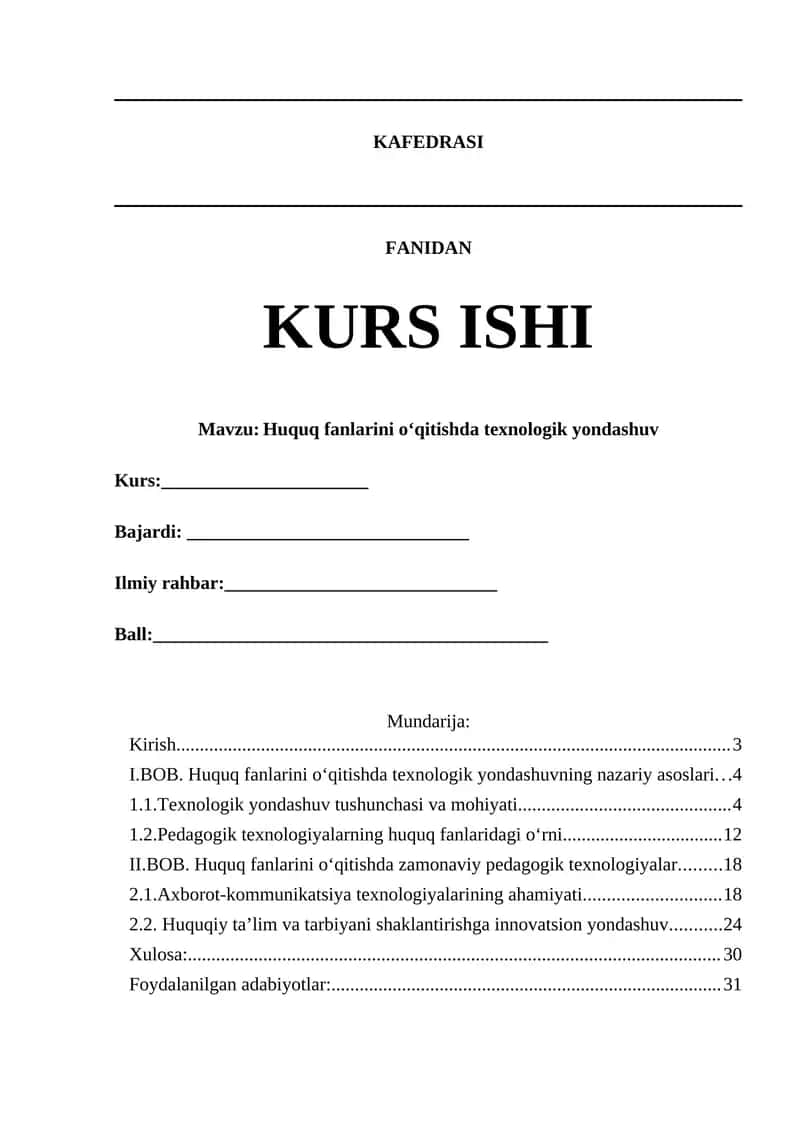 Huquq fanlarini o‘qitishda texnologik yondashuv