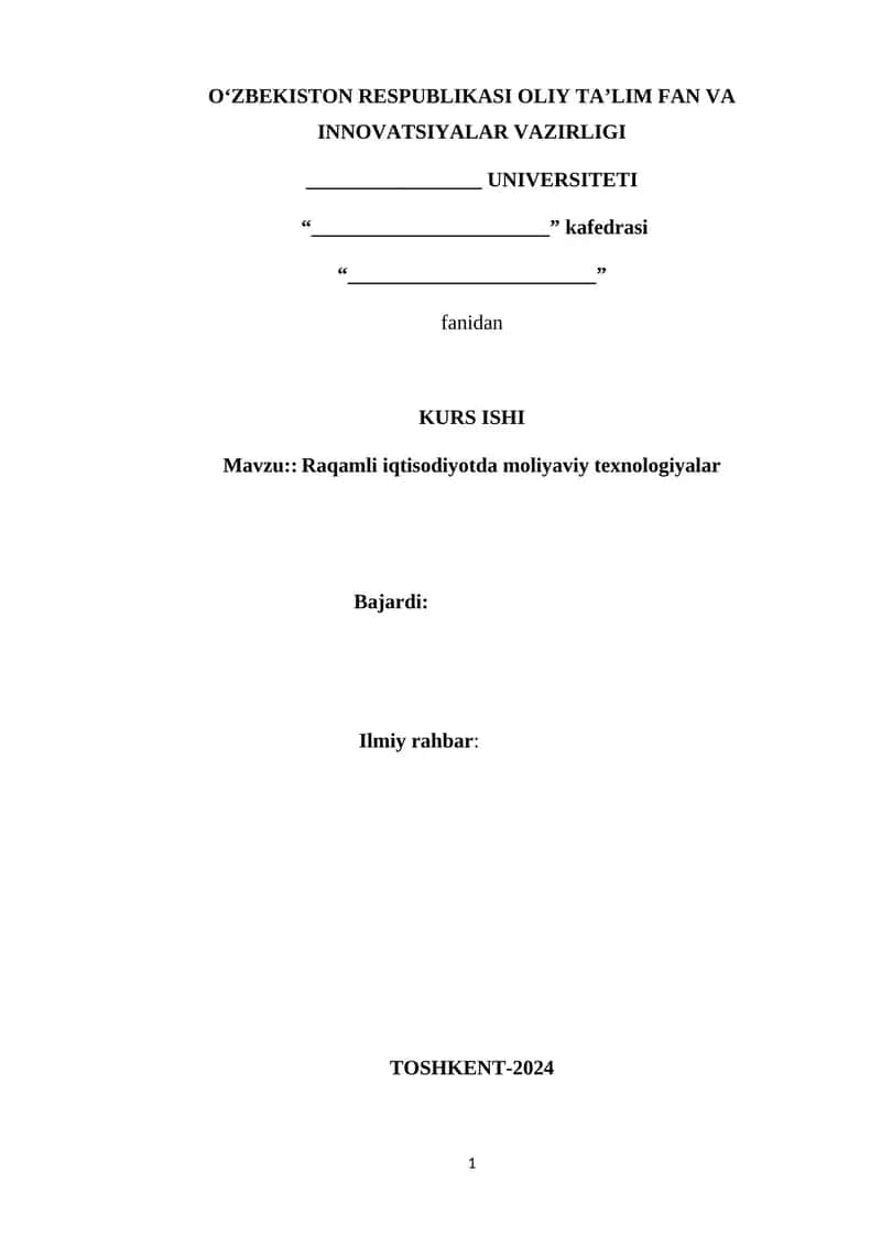 Raqamli iqtisodiyotda moliyaviy texnologiyalar