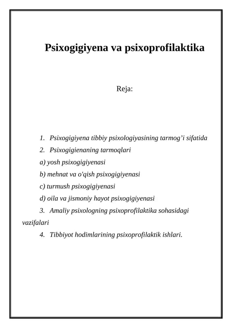 Psixogigiyena va psixoprofilaktika