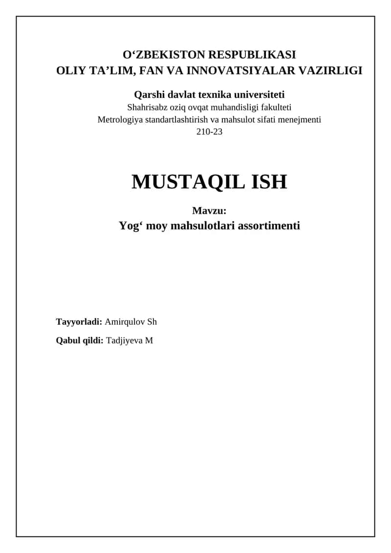 Yogʻ moy mahsulotlari assortimenti