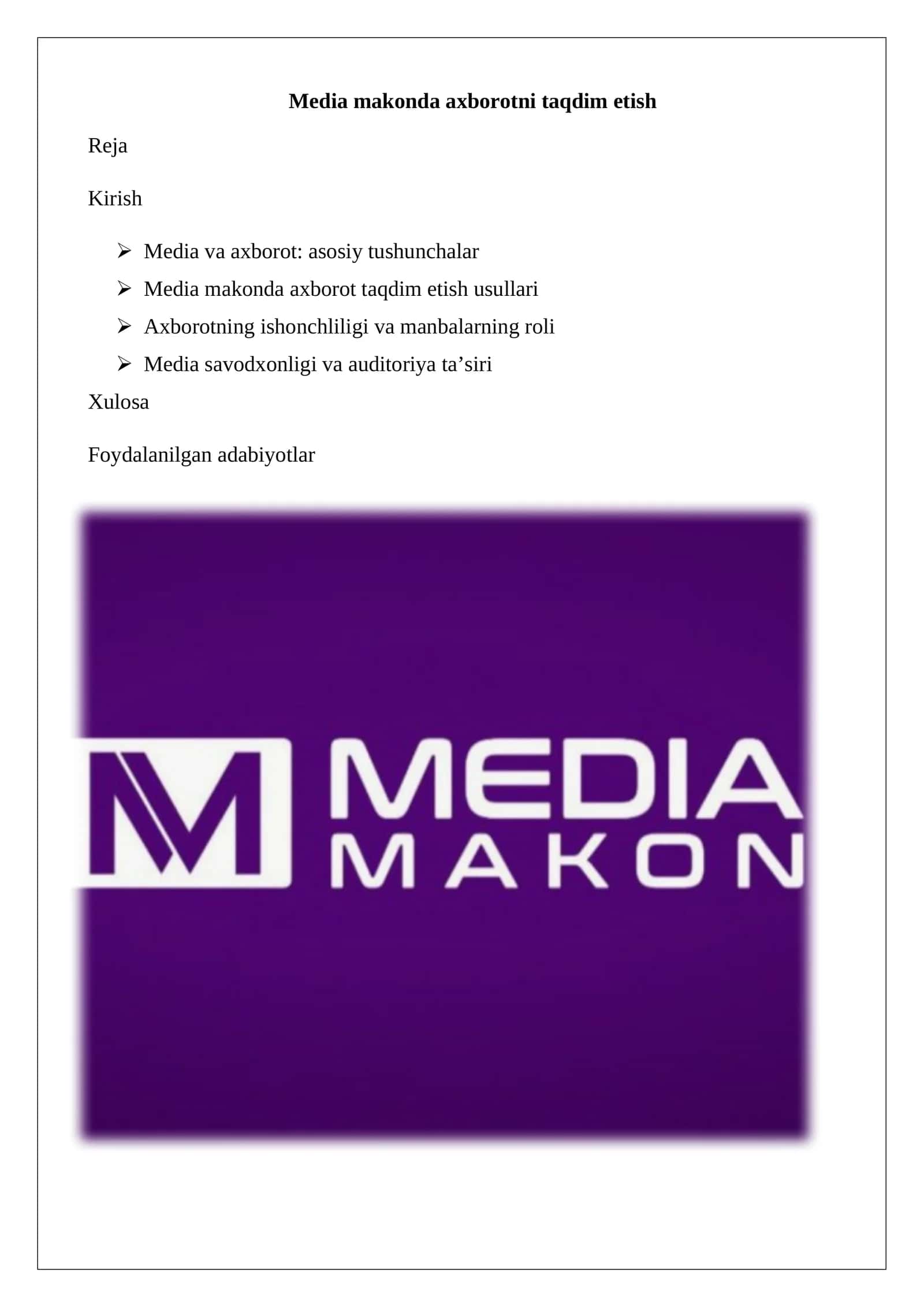 Media makonda axborotni taqdim etish
