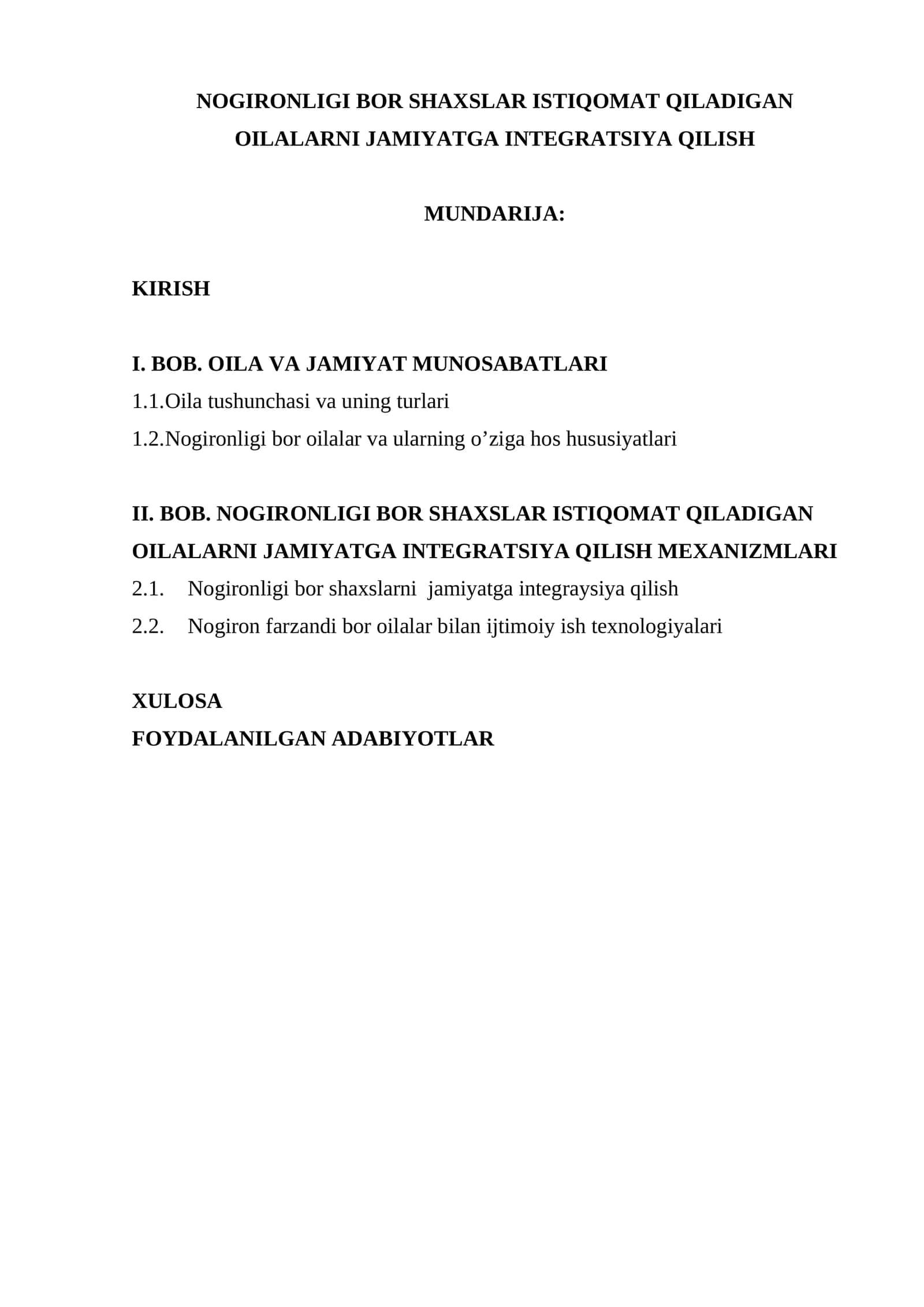 Nogironligi Bor Shaxslar Istiqomat Qiladigan Oilalarni Jamoyatga Integratsiya Qilish