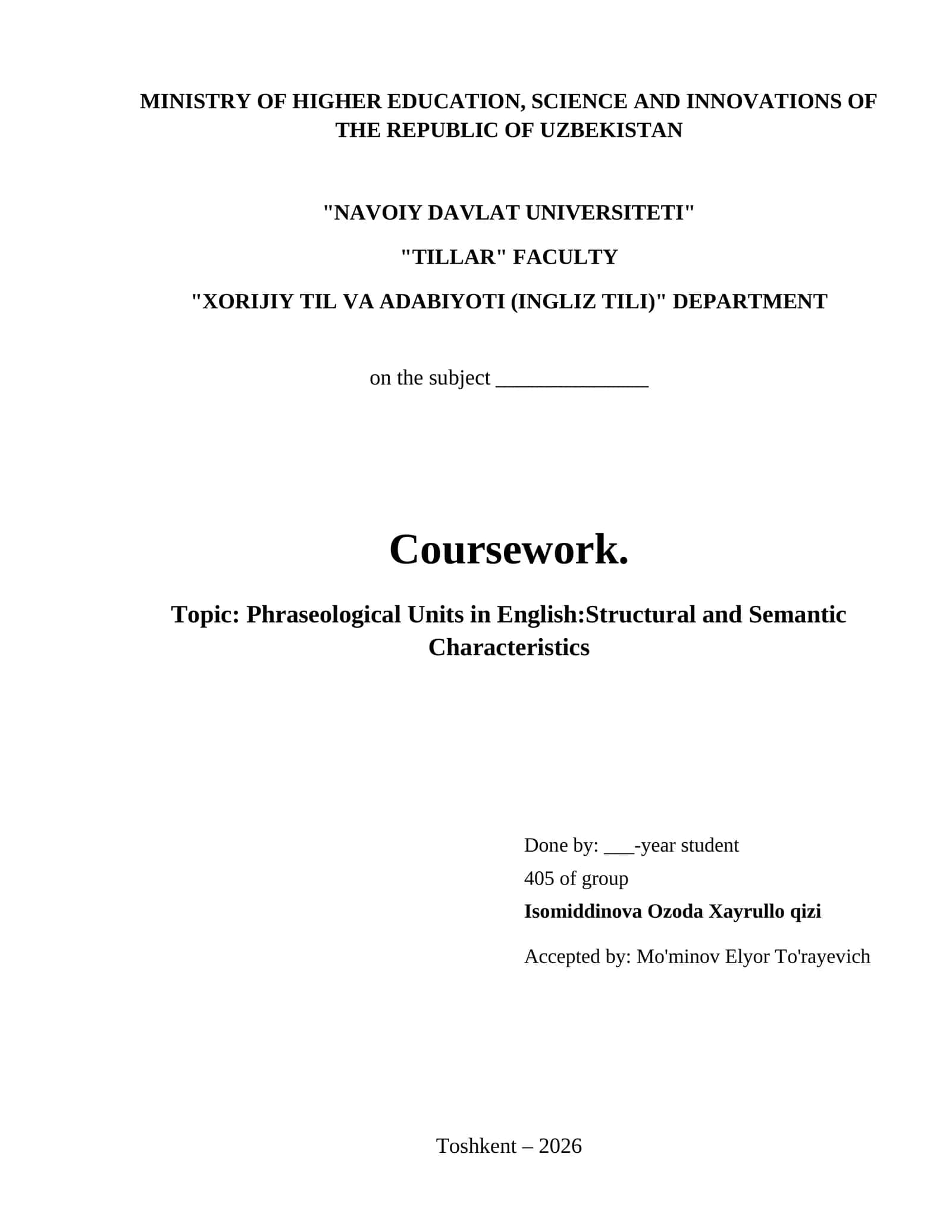 Phraseological Units in English:Structural and Semantic Characteristics