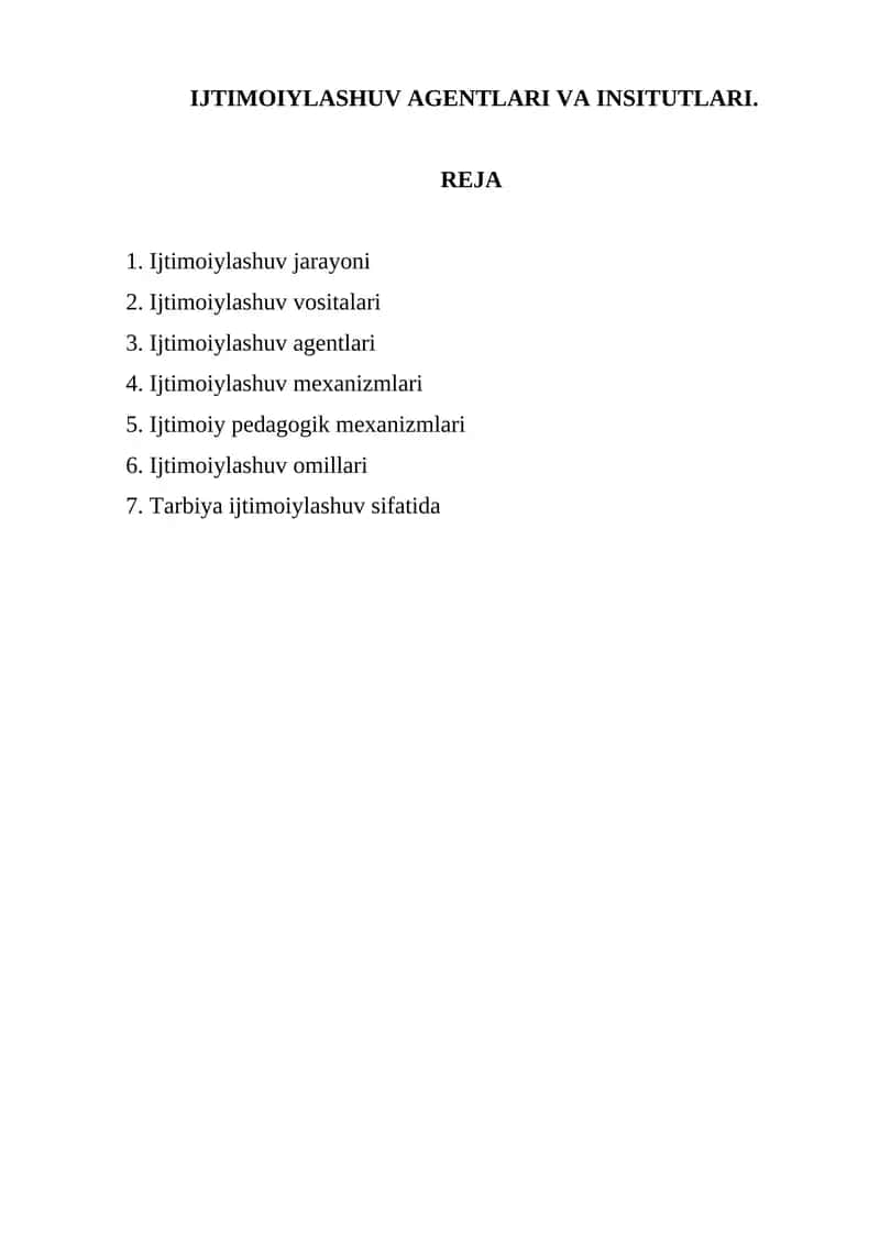 IJTIMOIYLASHUV AGENTLARI VA INSITUTLARI