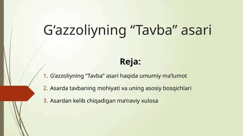 G‘azzoliyning “Tavba” asari