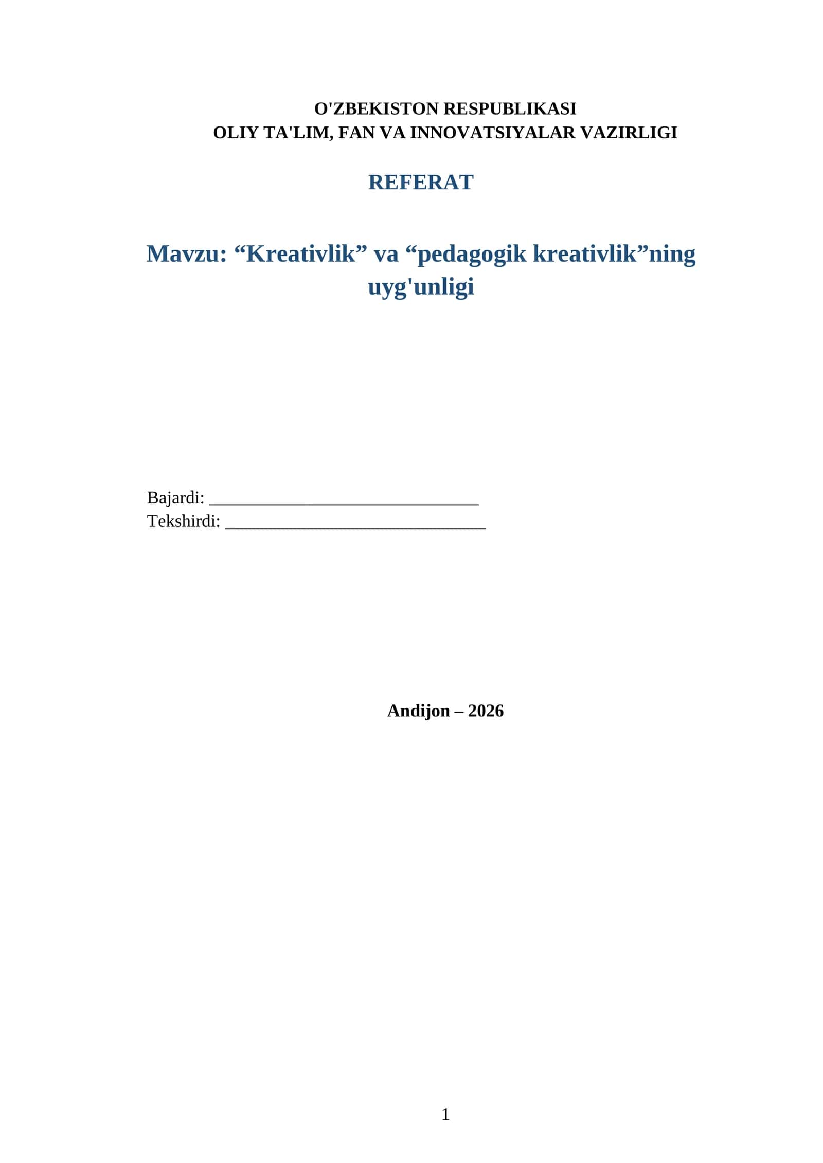 "Kreativlik" va "pedagogik kreativlik"ning uyg'unligi