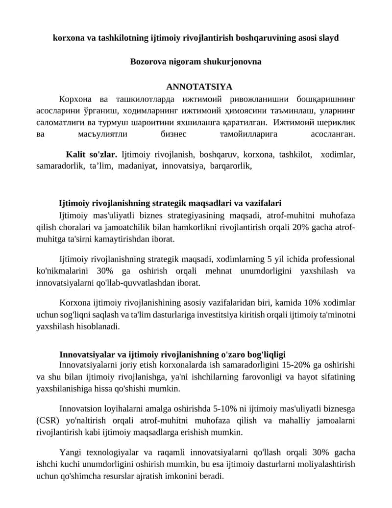 Ijtimoiy rivojlanish boshqaruvining asoslari slayd