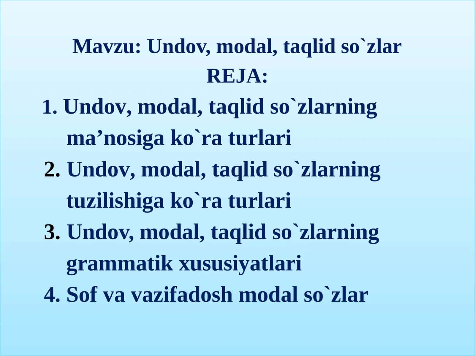 Undov, modal, taqlid so`zlar