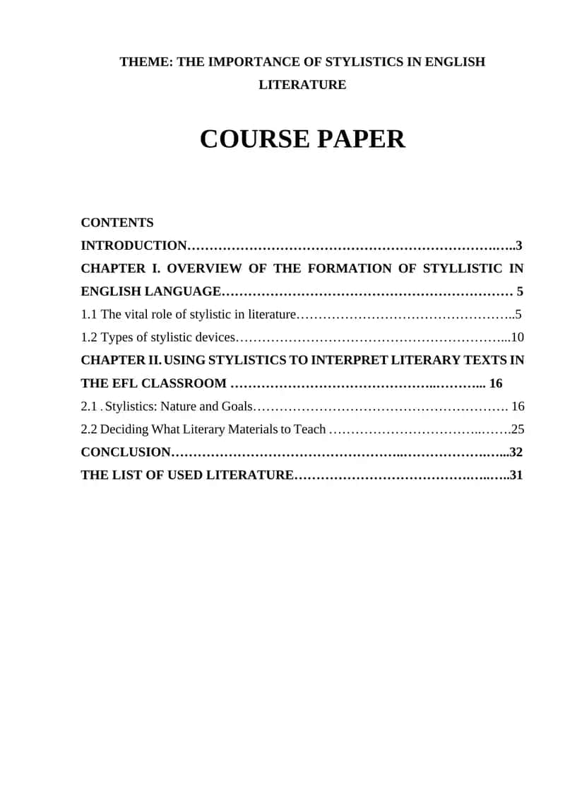 Stylistics in English Literature Course Paper