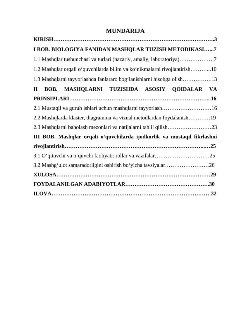 Mashqlar tuzish metodikasi