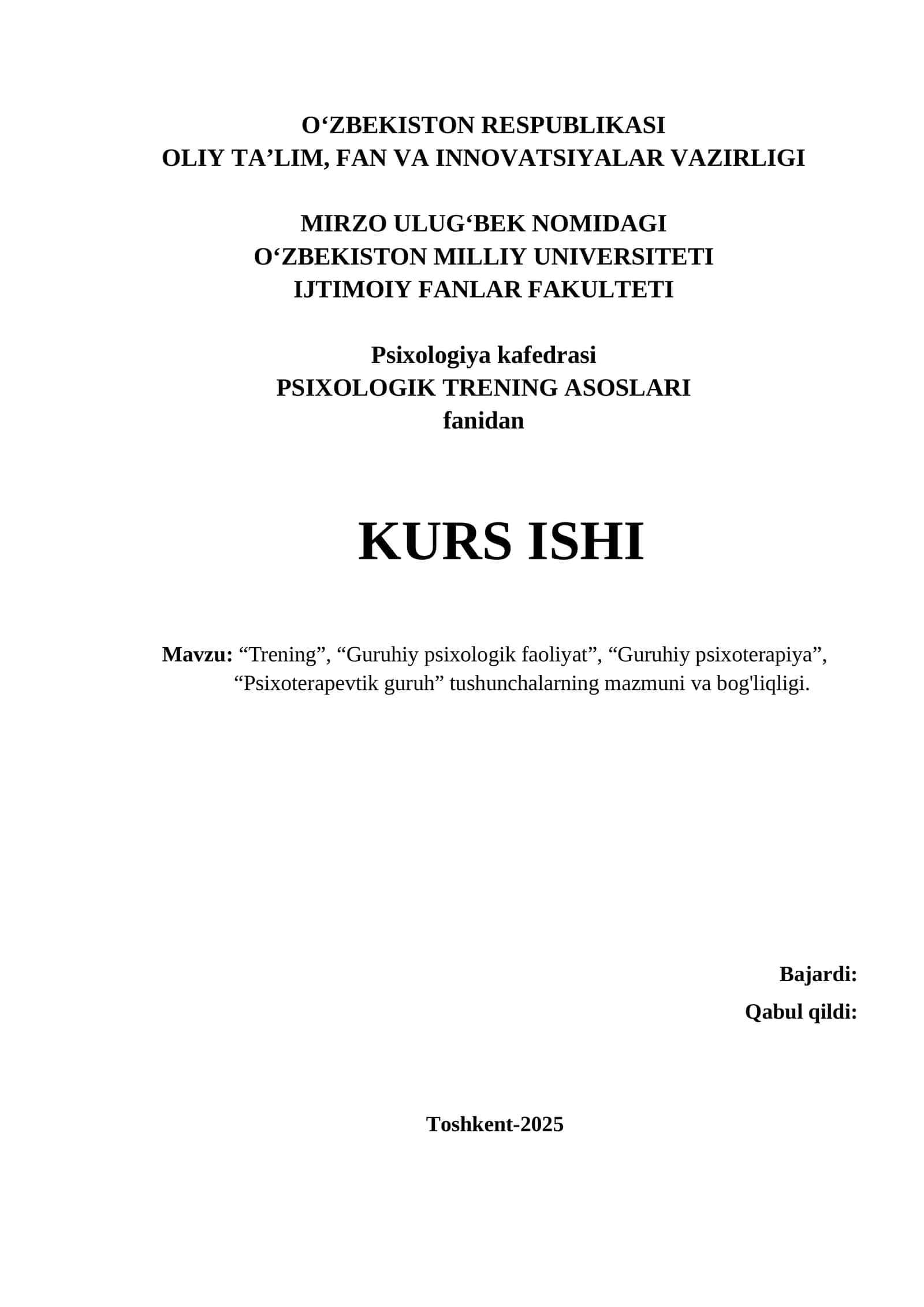 PSIXOLOGIK TRENING ASOSLARI